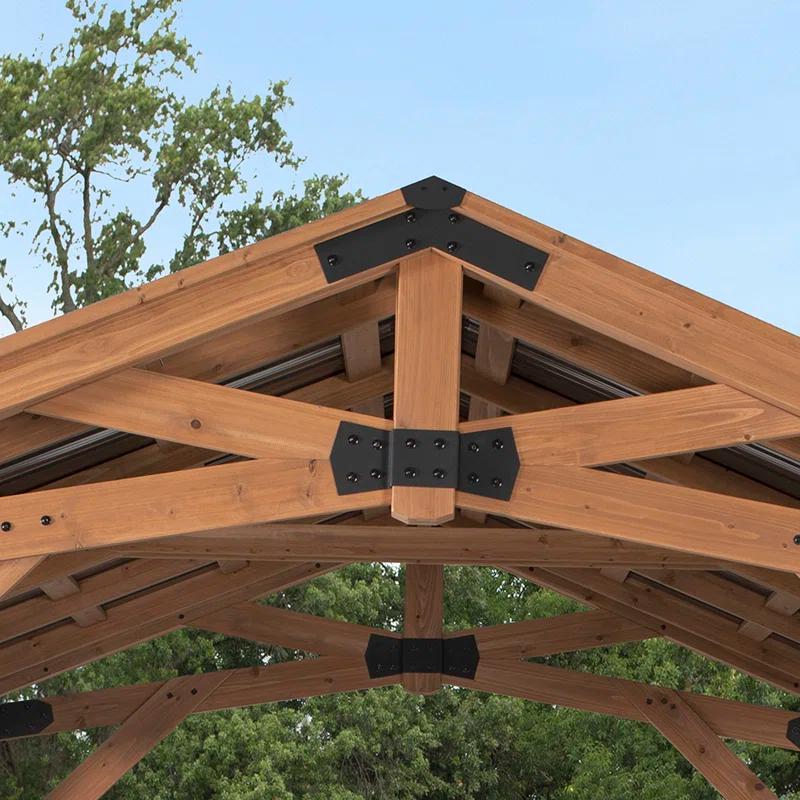 Backyard Discovery Backyard Discovery Norwood 10' x 10' Cedar Wood Outdoor Patio Gazebo with Hardtop Galvanized Steel Peak Roof and PowerPort