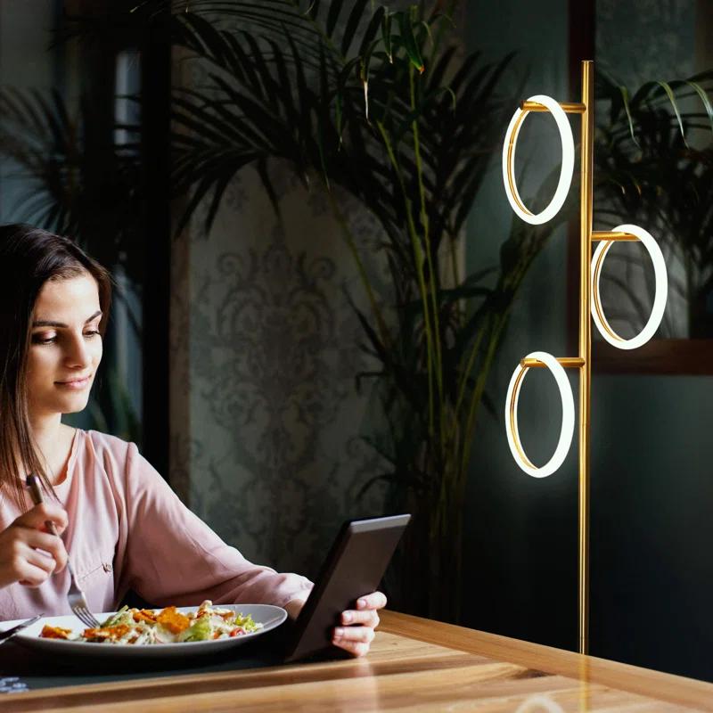Brightech Saturn 66" Modern LED Floor Lamp with 3 Removable Ring Lights and Gold Finish, 3-Way Dimming