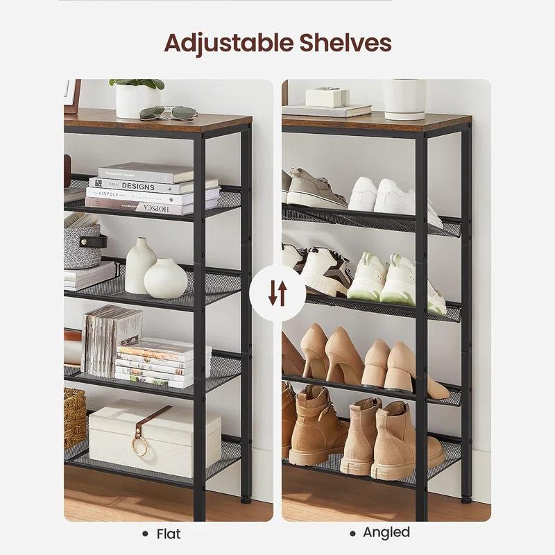 17 Stories Shoe Rack for Entryway, 5 Tier Shoe Storage Shelves, 16-20 Pairs Shoe Organizer, with Steel Frame