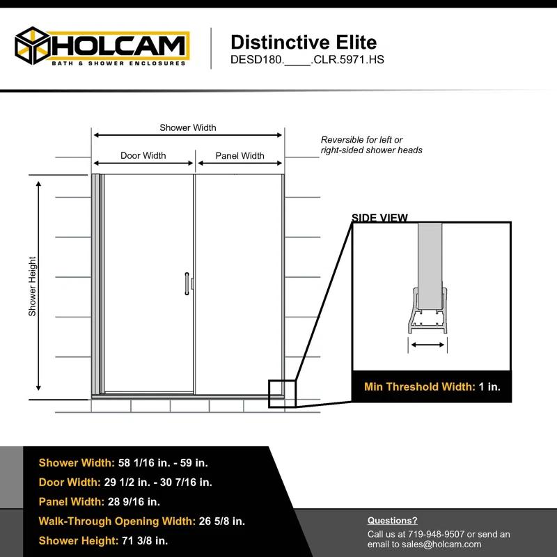 Distinctive Elite 58.06" W x 71.38" H Hinged Semi-Frameless Shower Door