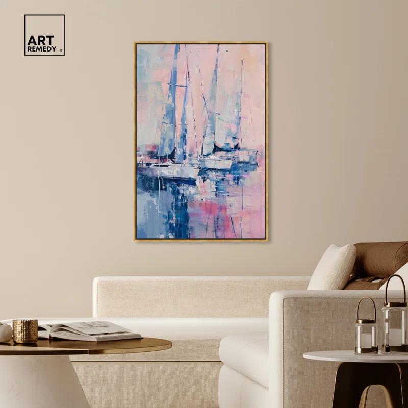 Art Remedy Art Remedy Pastel Sea Breeze Framed Sailing 1 Piece Canvas Wall Art 57710