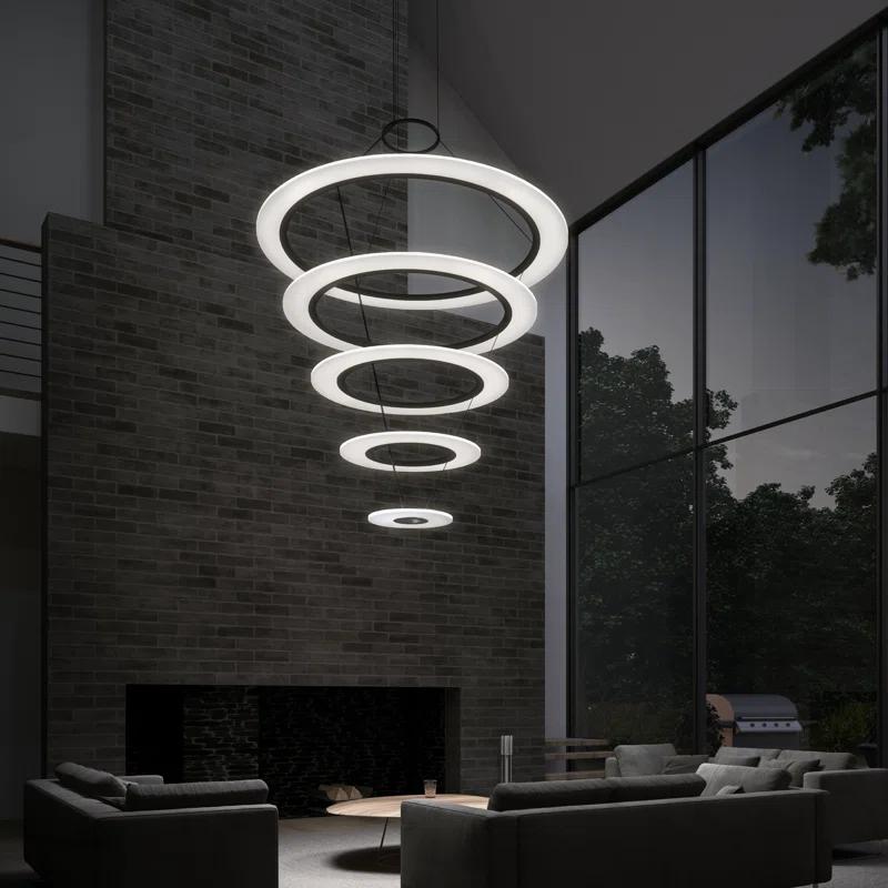 Arctic Rings 5 - Light Acrylic Dimmable LED Tiered Chandelier