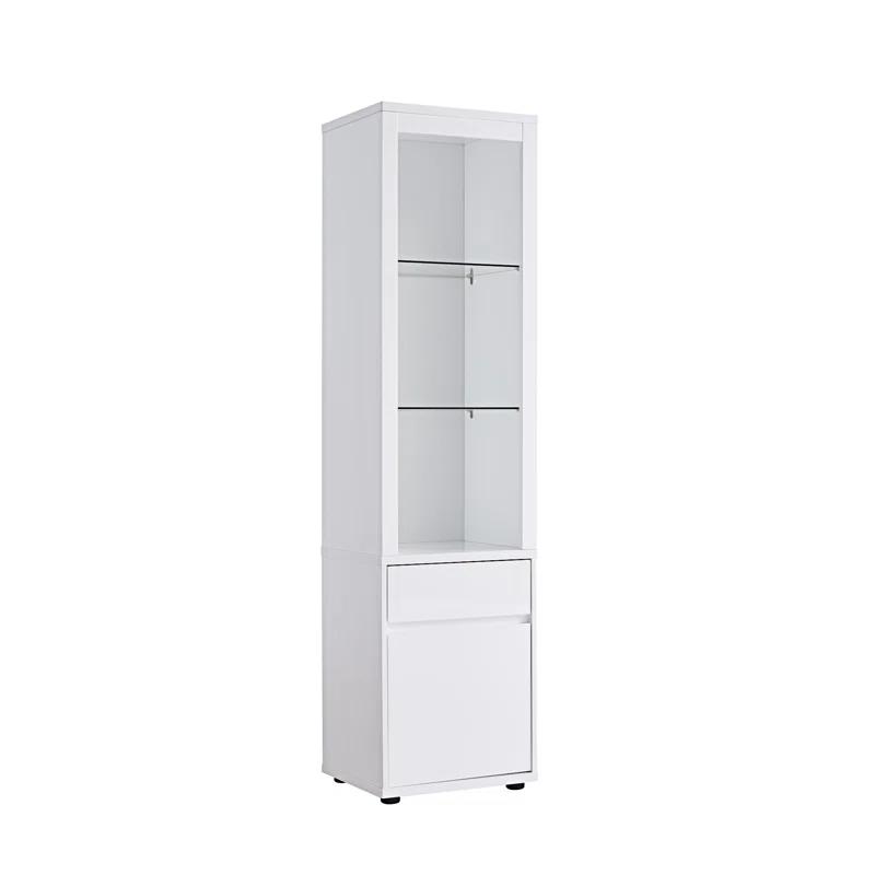 wendeway Contemporary Display Cabinet With Three Glass Shelves One Shelves Bottom Cabinet With Two Shelves - White