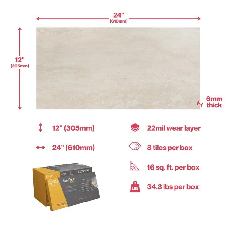 Lucida USA MaxCore Terra 22mil x 12" W x 24" L Click Lock Vinyl Tile Flooring