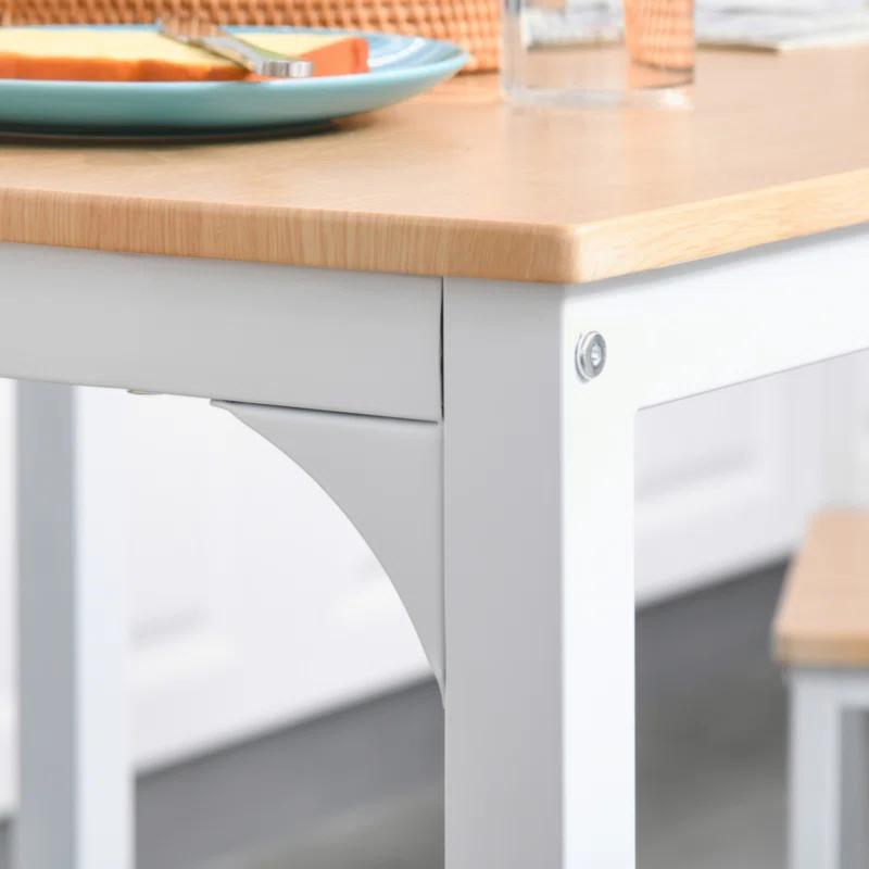 George Oliver HOMCOM 3-Piece Wooden Square Dining Table Set With 1 Table And 2 Chairs And Sturdy Metal Frame For Small Space, White