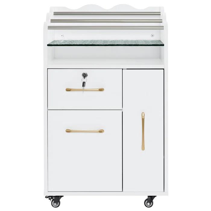 BarberPub Salon Trolley Makeup Organizer with Drawer and Cabinet