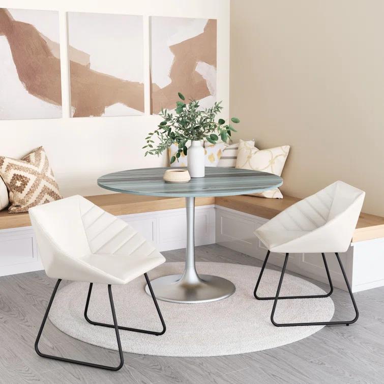 Zuo Hospitality Round Marble Top Metal Base Dining Table