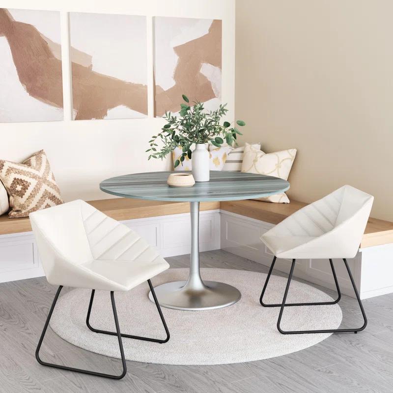 Zuo Hospitality Round Marble Top Metal Base Dining Table
