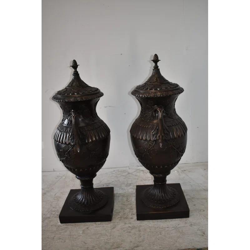 NIFAO A Pair Of Urns or Vases Made of Pure Bronze Size: 21" x 18" x 47"H