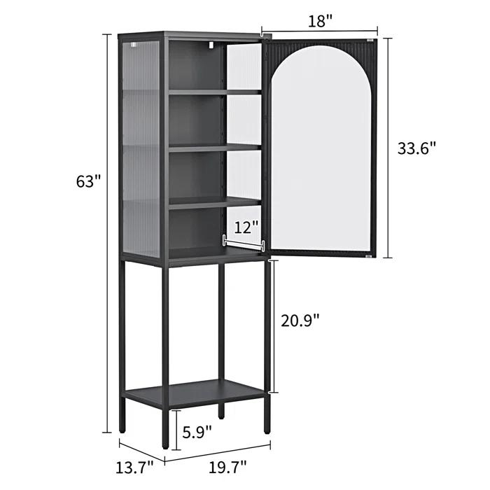 wendeway Metal Glass Door Display Storage Cabinet - 5-Tier Cube Bookshelf Storage Cabinet With 3 Adjustable Shelves For Kitchen | Wayfair