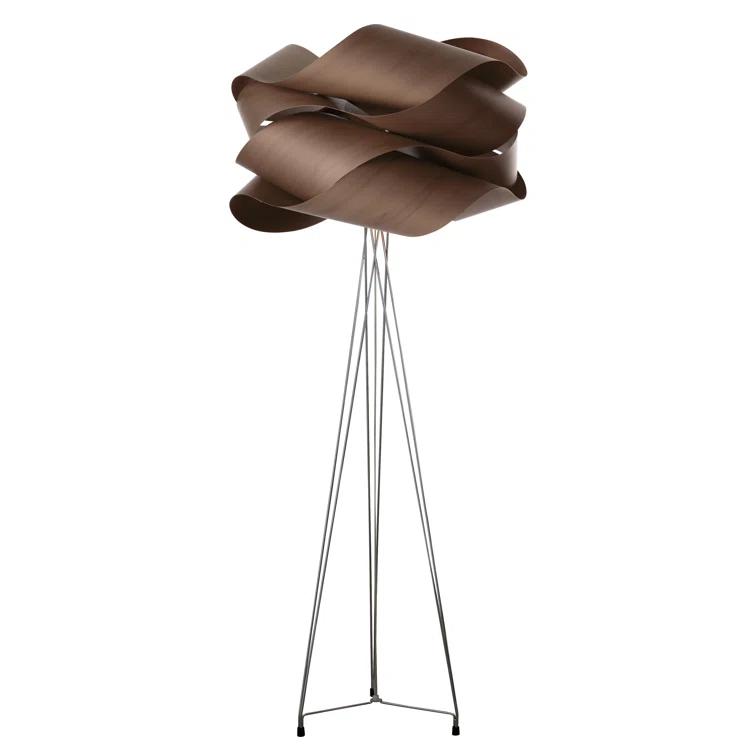 Natural Beech Tripod Floor Lamp with Veneer Shade