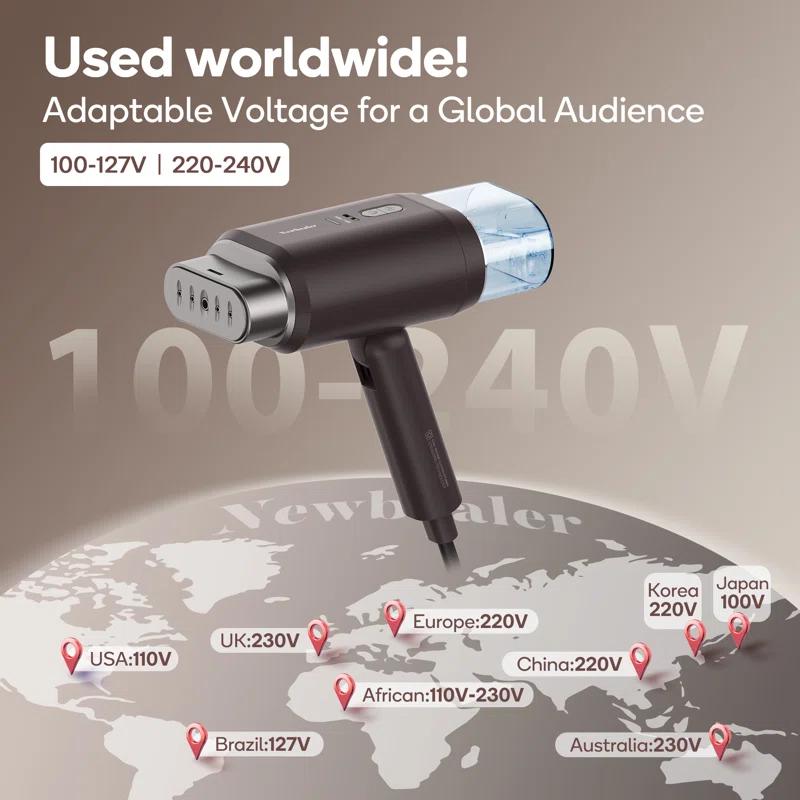 Newbealer Newbealer Travel Garment Steamer,100V-240V Handheld Powerful Steamer for Clothes,2 Adjustment Steaming,Self-cleaning,Brown