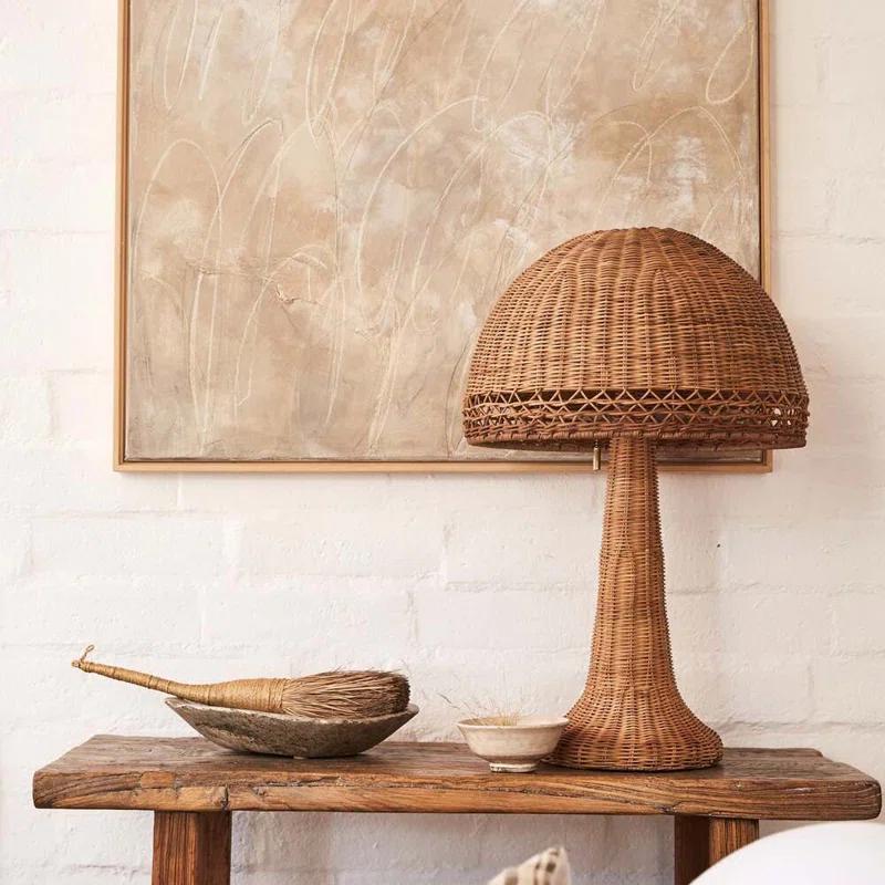Augusta Woven Rattan Coastal Table Lamp in Light Brown