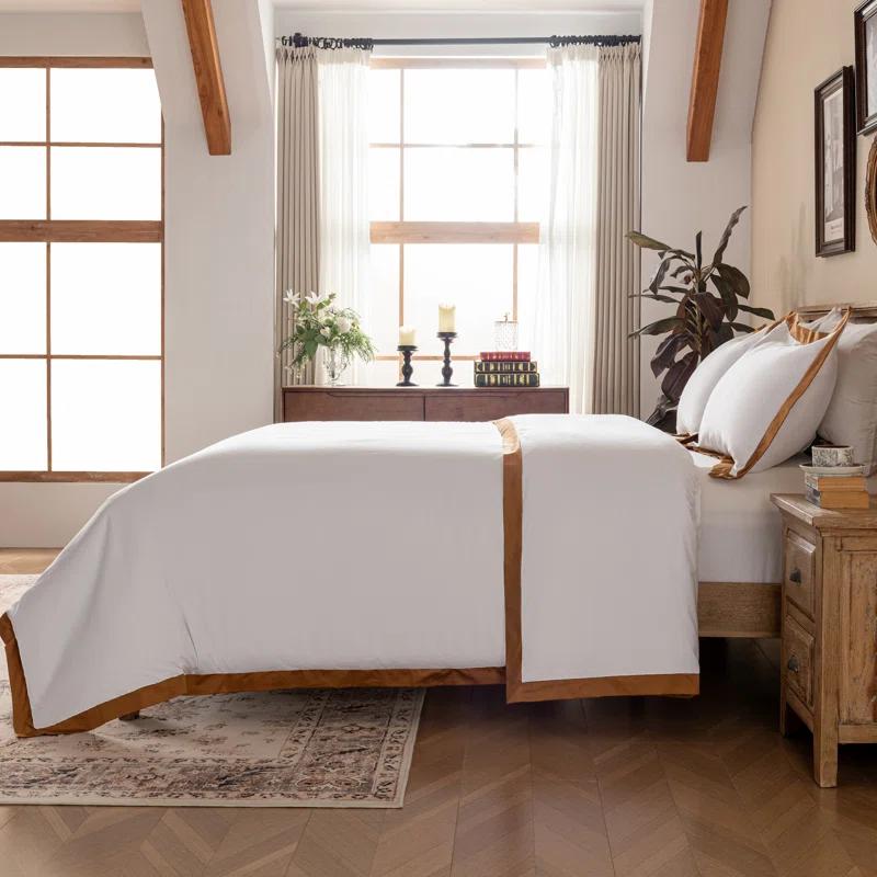 MeadowPark Luxury Cotton Sateen Bordered Duvet Cover Set, Hotel Collection