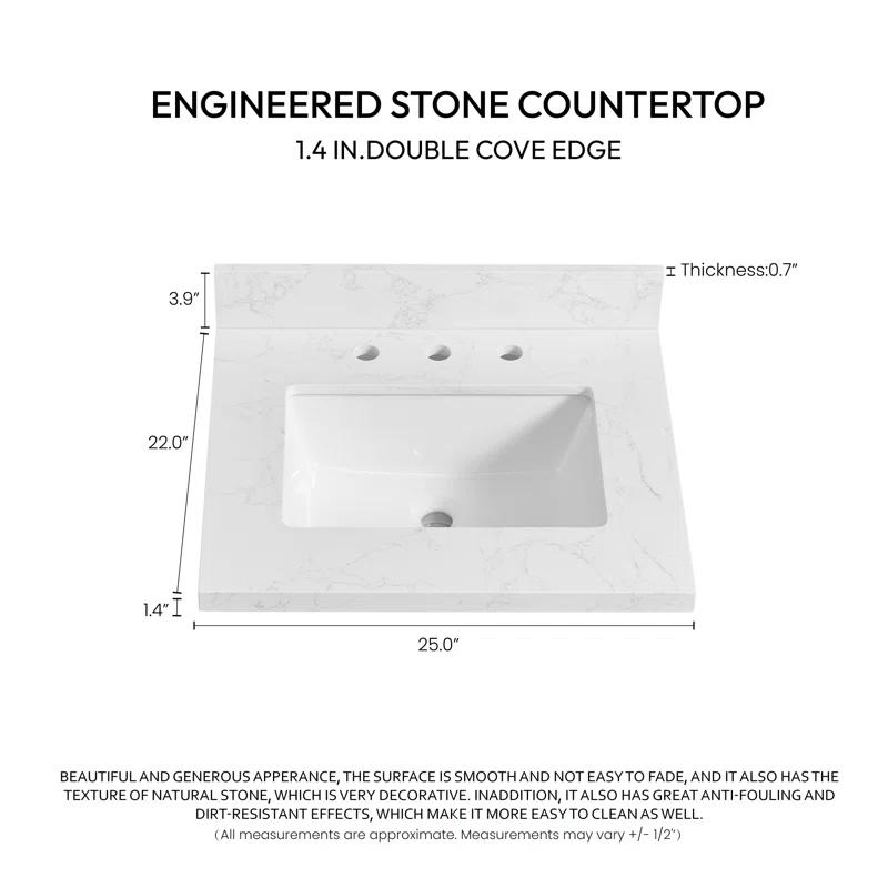 Vinnova Jaen 25'' Stone Single Bathroom Vanity Top with Sink