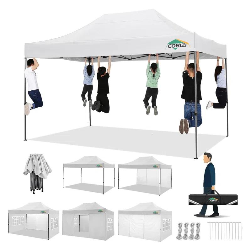 Cobizi 10x15 Heavy Duty Pop up Canopy Tent with 4 sidewalls Commercial Outdoor Canopy Wedding Party Tents for Wedding All Season Wind & Waterproof Gazebo with Carry Bag, Black(Frame Thickened)