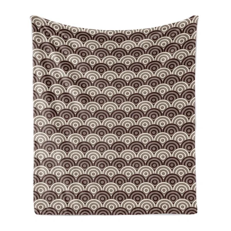 Ambesonne Earth Tones Fleece Throw Blanket Spiral Circles Grid Dark Brown and Cream_66453