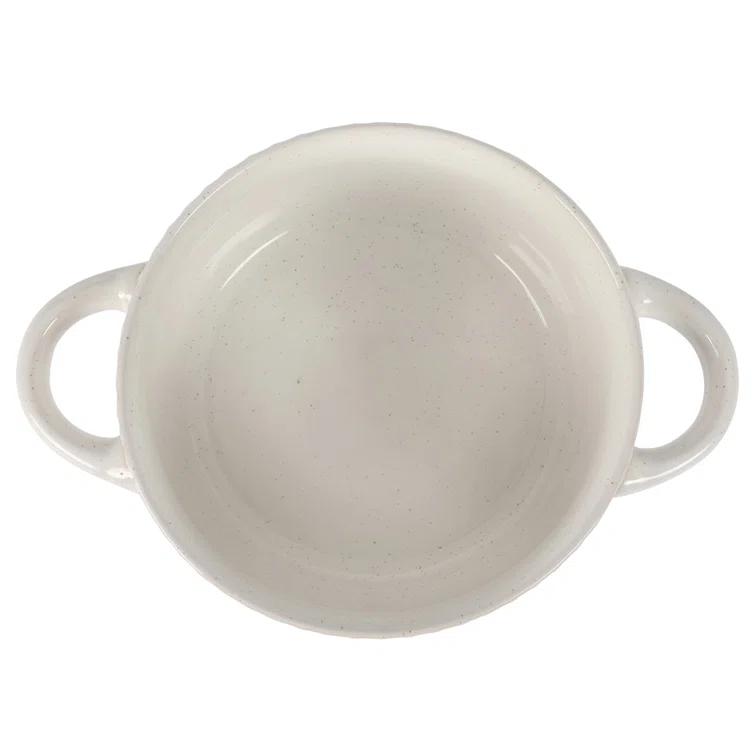 Gibson Elite Gibson Elite Oyster Tide Embossed 6 Inch Soup Bowls with Handles. French Onion Soup Crocks, Stackable Soup Bowl, Chili, Beef Stew Reactive Glaze  Stackable Ceramic Bowl, Set of 4, White
