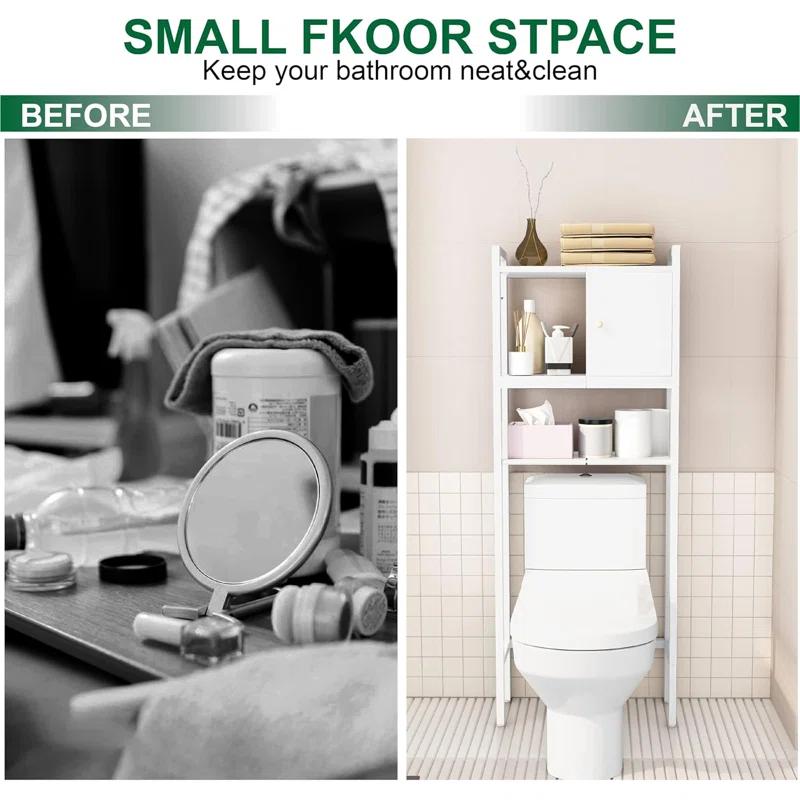 Over-The-Toilet Storage, 3 Tier Bathroom Organizer Shelf, Organizer With Adjustable Shelves And Wooden Cabinet, Multifunctional Over The Toilet Rack, Wood