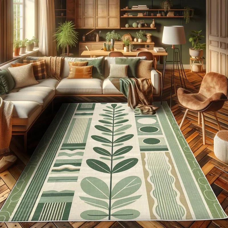 Ambesonne Mid Century High Density Long Fiber Poly Threads Decorative Area Rug Carpet