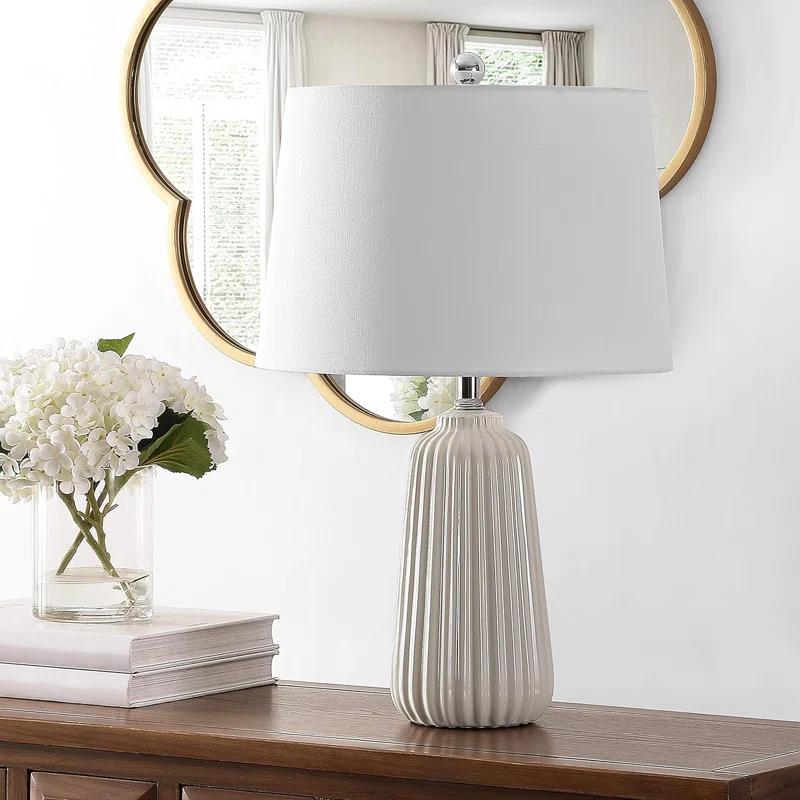 Wildon Home® Modern Ceramic Table Lamp With Led Bulb Included - Elegant Ivory Finish And Textured Design For Bedroom, Living Room, Or Home Office