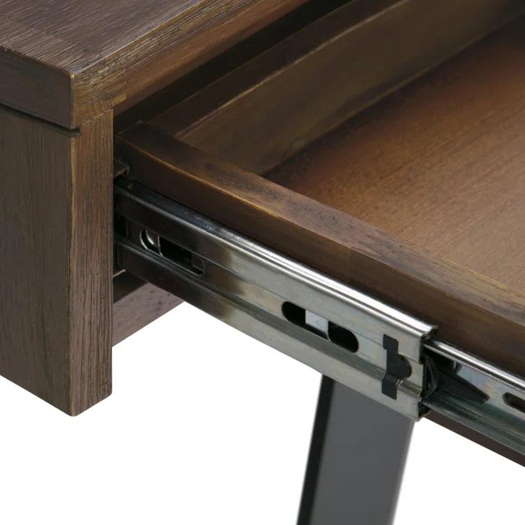 Simpli Home Lowry Solid Acacia Wood Desk, Industrial Style with Keyboard Tray and 2 Drawers