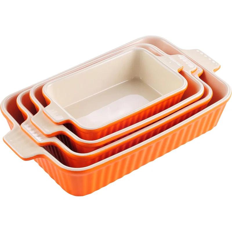 Adeco Trading Casserole Dishes For Oven, Porcelain Baking Dishes, Ceramic Bakeware Sets Of 4, Rectangular Lasagna Pans Deep With Handles For Baking Kitchen, (9.4"/11.1"/12.2"/14.7"),