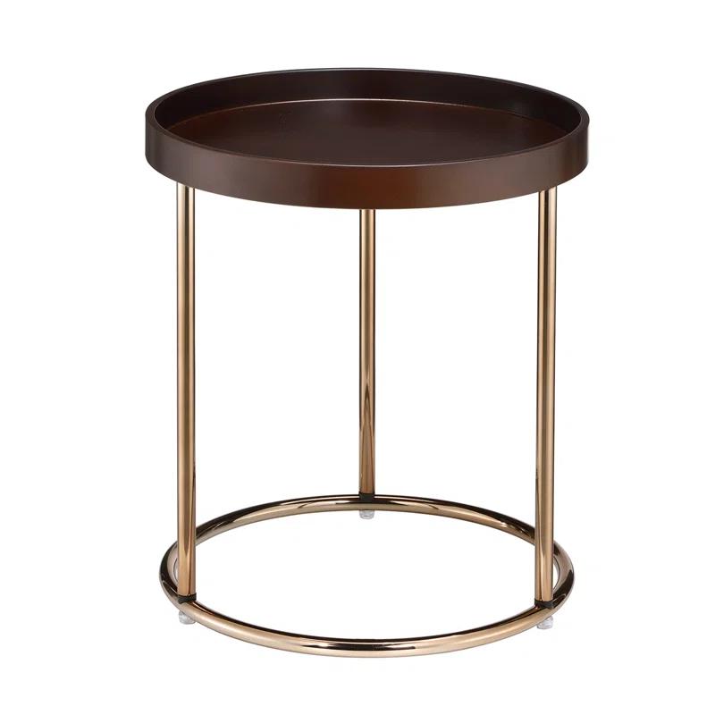 Mercer41 Genoa Round Tray Table With Metal Frame, Espresso