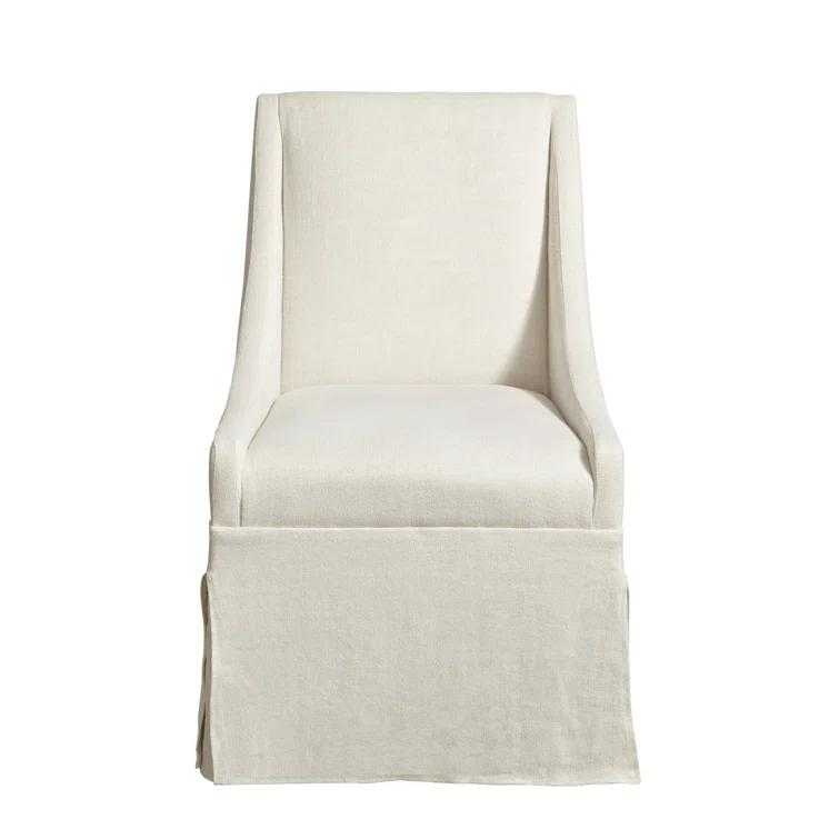 Linen Beige Upholstered Parsons Arm Chair with Flint Wood Legs