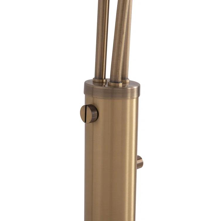 Nova of California Concord Bone Porcelain Shade 3 Light Arc Floor Lamp - 85", Weathered Brass & Walnut, Dimmer Switch