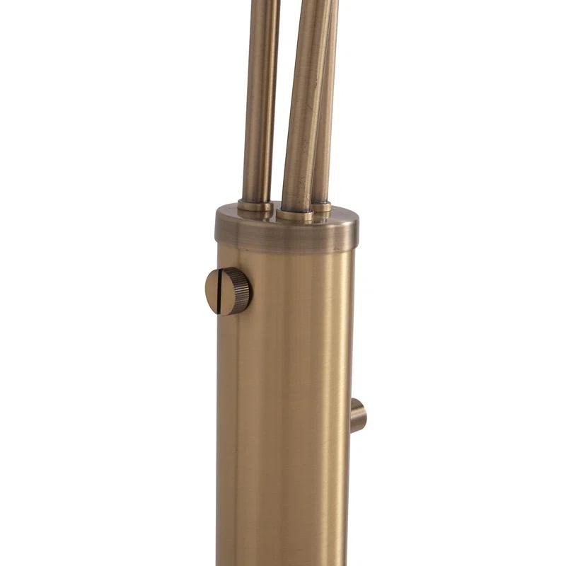 Nova of California Concord Bone Porcelain Shade 3 Light Arc Floor Lamp - 85", Weathered Brass & Walnut, Dimmer Switch