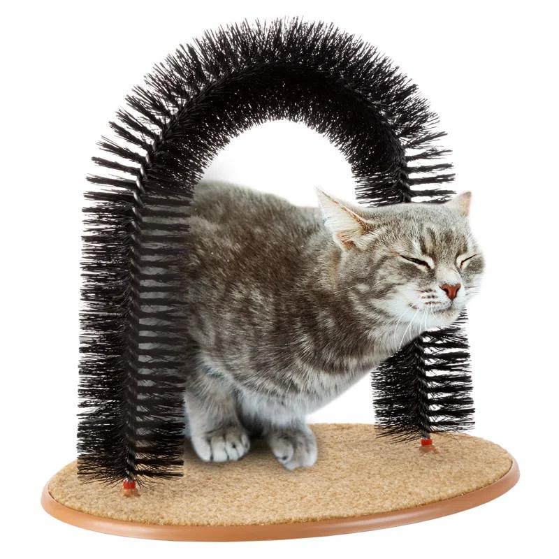 Petmaker PETMAKER Cat Self-Groomer - Bristle Ring Brush Cat Arch with Carpeted Base, Back Scratcher and Massager for Controlling Shedding and Claws