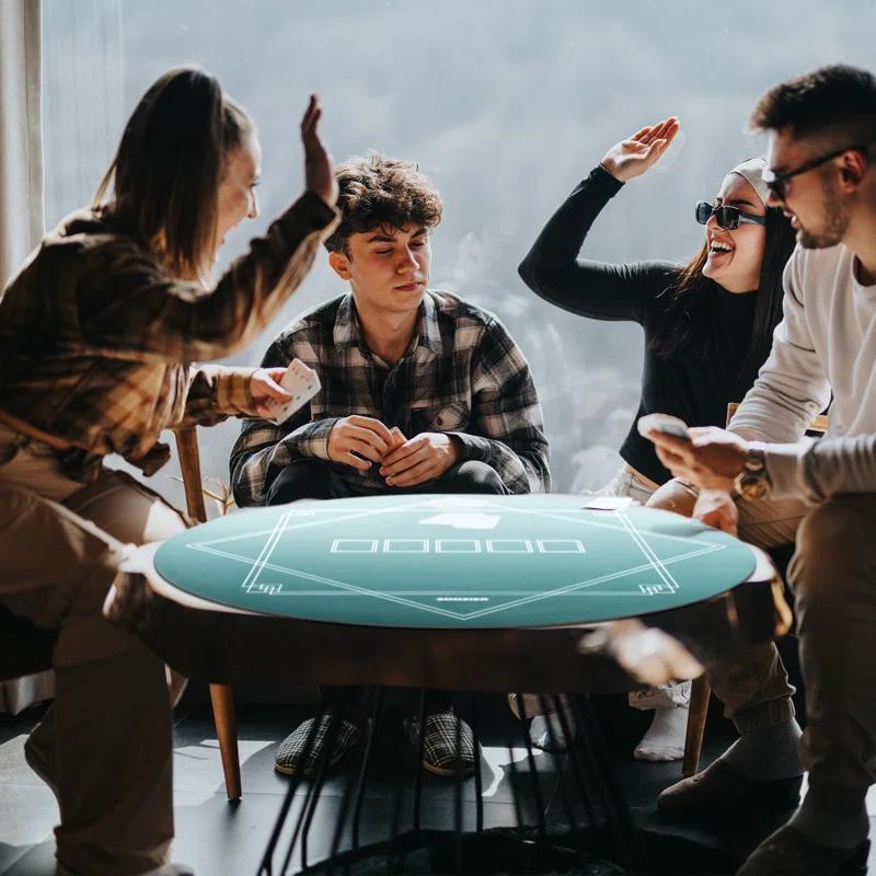 Soozier 24 inch Round Poker Mat, Texas Hold'em Non-Slip Rubber Poker Table Top, Water-Resistant Portable Poker Table Mat with Smooth Surface Carrying Bag