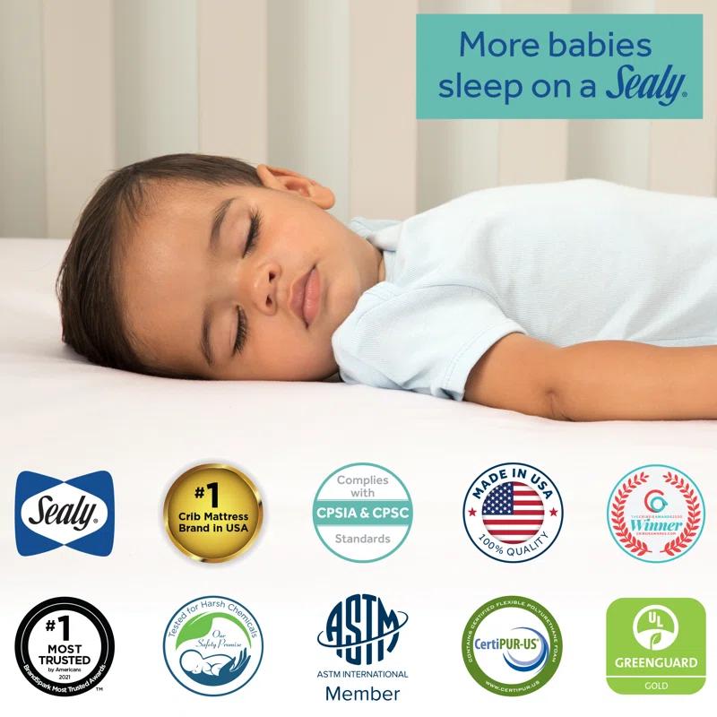 Sealy Baby Sealy Baby Posture Perfect 2 Stage Breathable Crib Mattress & Toddler Mattress, Hybrid Design, GREENGUARD GOLD Certified, 52"x28"