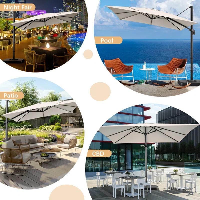HOTEEL 10'x10' Aluminum Cantilever Umbrella - 360° Rotation & 5-Tilt Angles for Patio, Poolside & Outdoor