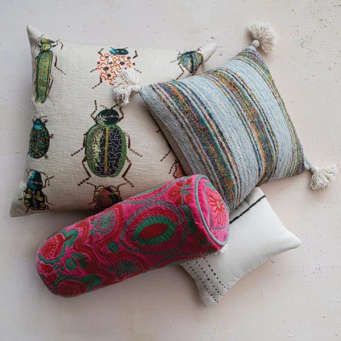 Creative Co-Op Embroidered Cotton Throw Pillow