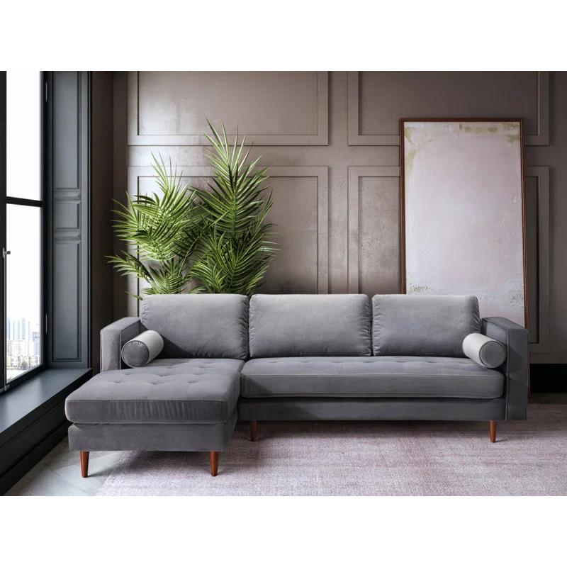 Gray Tufted Velvet Two-Piece Sectional Sofa