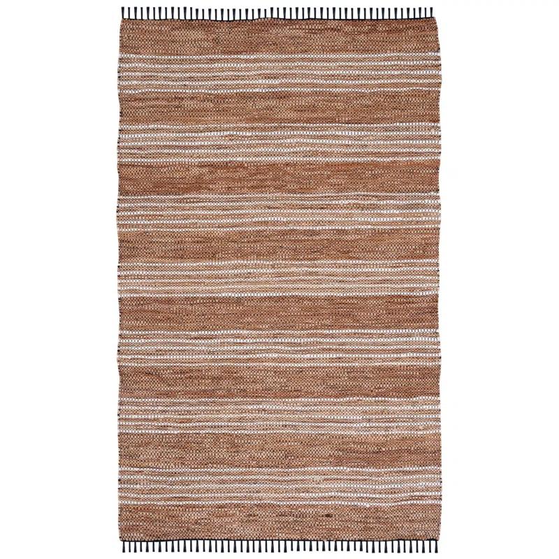 Sand & Stable™ Preston Striped Hand-Woven Cotton/Leather/Jute Brown/Beige Area Rug