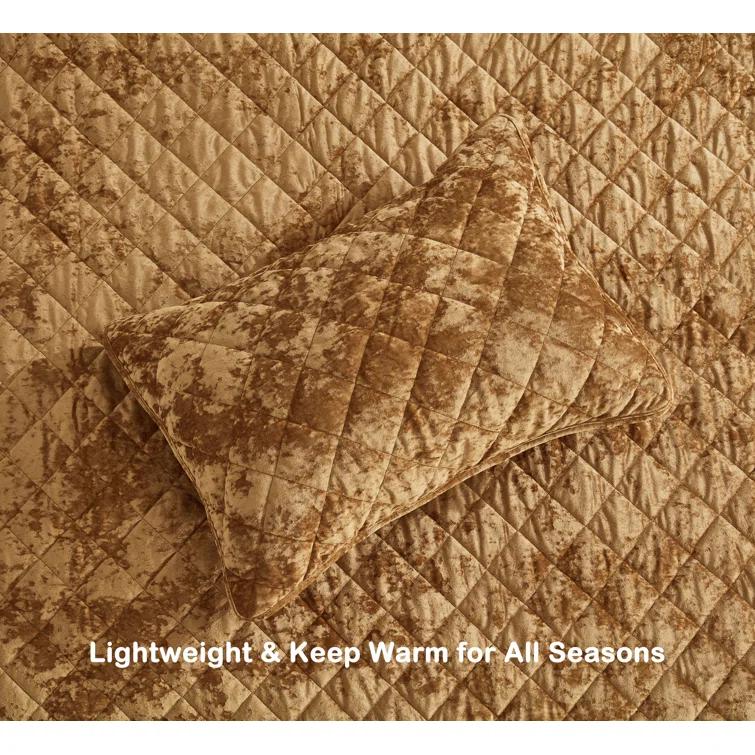 Chezmoi Collection Diamond Stitch Reversible Plush Distressed Velvet Quilt Set