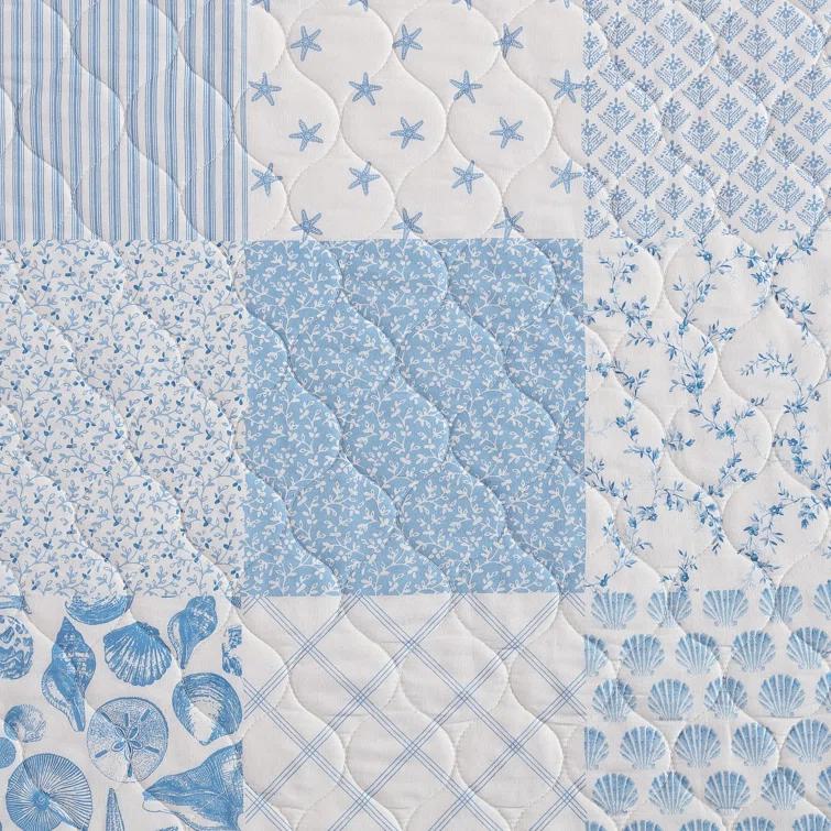 Laura Ashley Morning Glory Laura Ashley Coastal Patchwork Cotton Blue Quilt Set