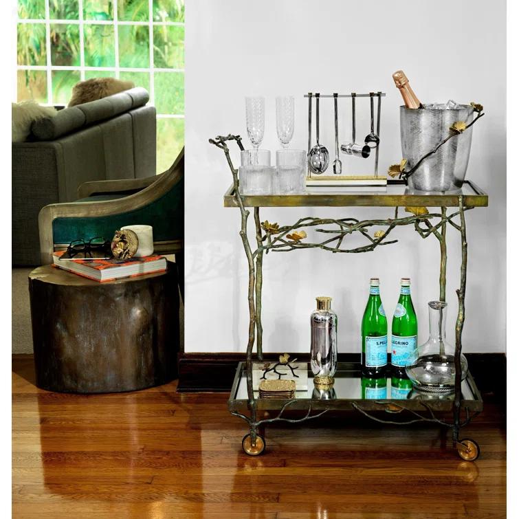 Butterfly Ginkgo Bronze Bar Cart with Acid-Etched Detail