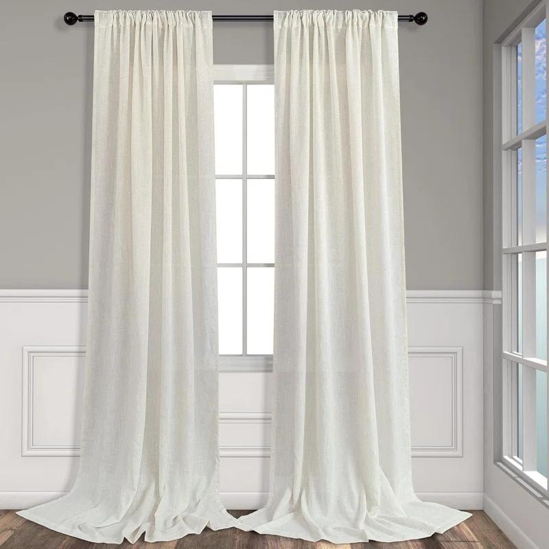 Ivory Cream Curtains 86 Inches Long For Living Room 2 Panel Set Back Tab Pocket Light Filtering Semi Sheer Linen Pleat Curtains Rustic Farmhouse Boho Decor Cotton Textured Gauze Drapes 52 X 86
