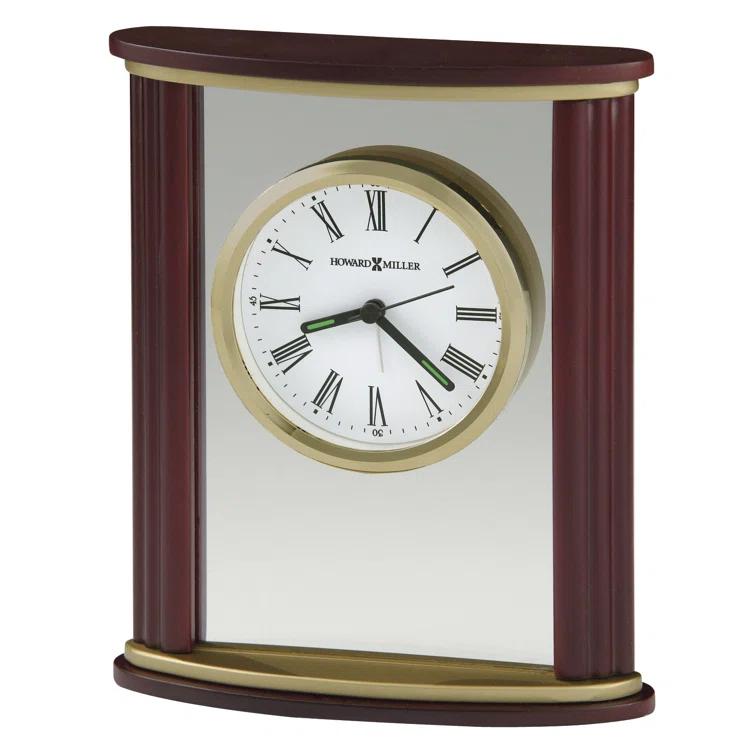 Victor Traditional Roman Numeral Rosewood Wood Quartz Movement / Crystal Tabletop Clock with Alarm in Brown/Brass
