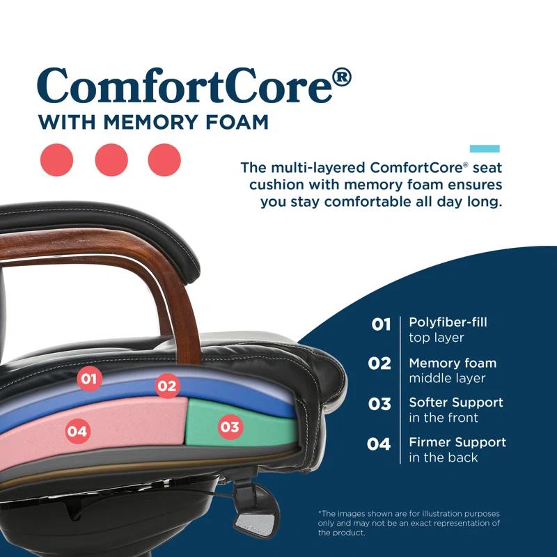 La-Z-Boy La-Z-Boy Edmonton Big & Tall Executive Office Chair, ComfortCore with Memory Foam Cushions, Real Wood Arms and Base, Waterfall Seat Edge, Bonded Leather