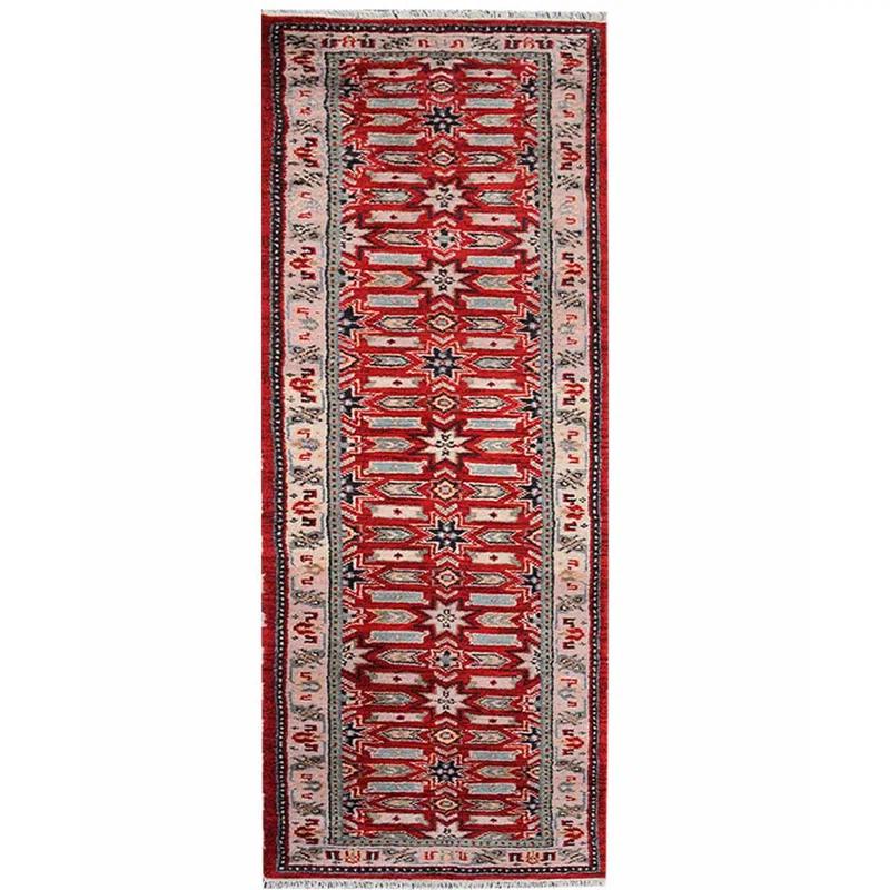 Bungalow Rose Elle-Jade Hand Knotted Premium Quality Oriental Red Cream Silk And Wool Rug