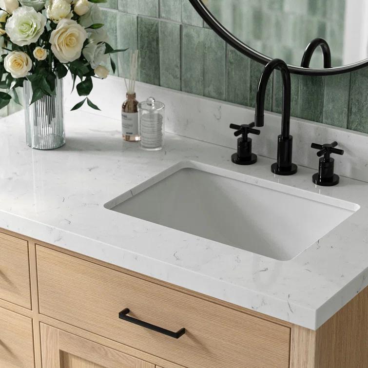 Wildon Home® Tidworth 42'' Solid Wood Single Bathroom Vanity with 1.5'' Carrara Quartz Top, Right Offset Rectangular Sink