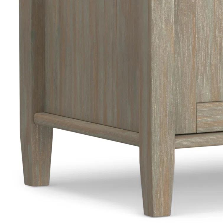 Simpli Home Warm Shaker 44"W Solid Wood Entryway Storage Bench with 3 Cabinets, Shaker-Style Doors and Interior Shelves