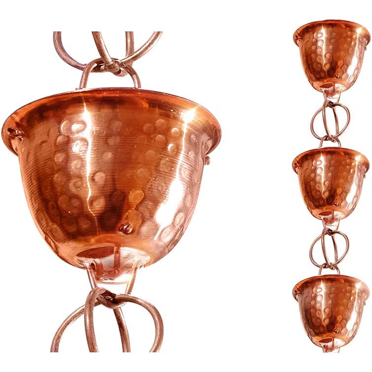 Monarch Rain Chains Pure Copper Hammered Cup Rain Chain Replacement Downspout for Gutters
