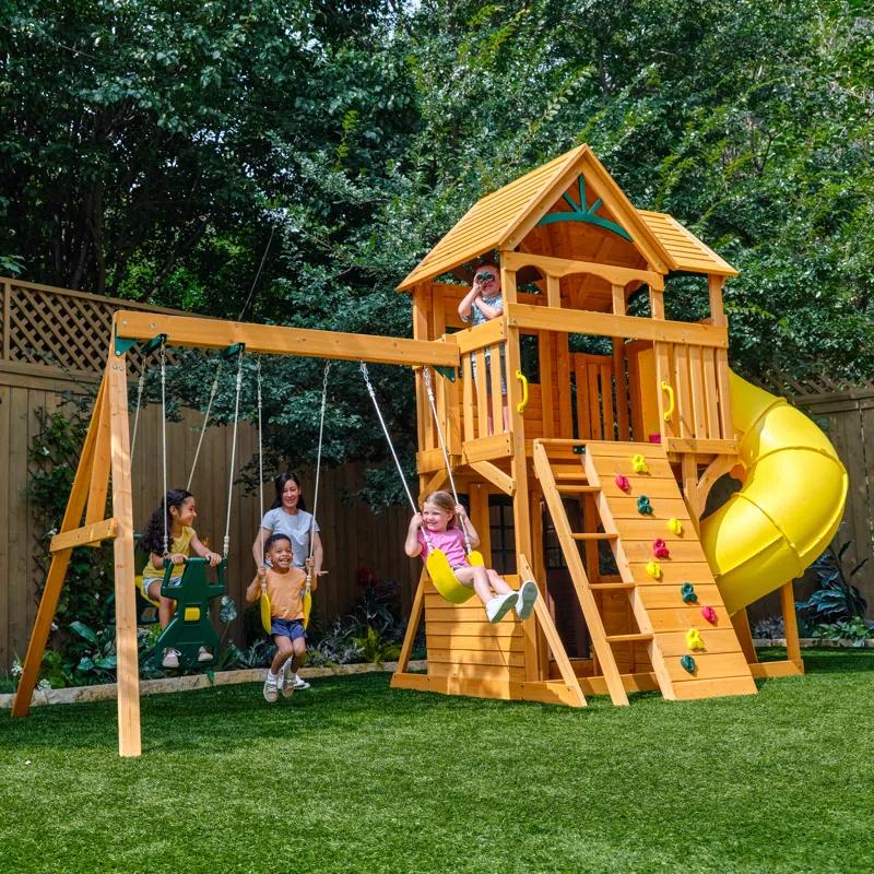 KidKraft KidKraft Boulder Station Wooden Swing Set / Playset with Tube Slide