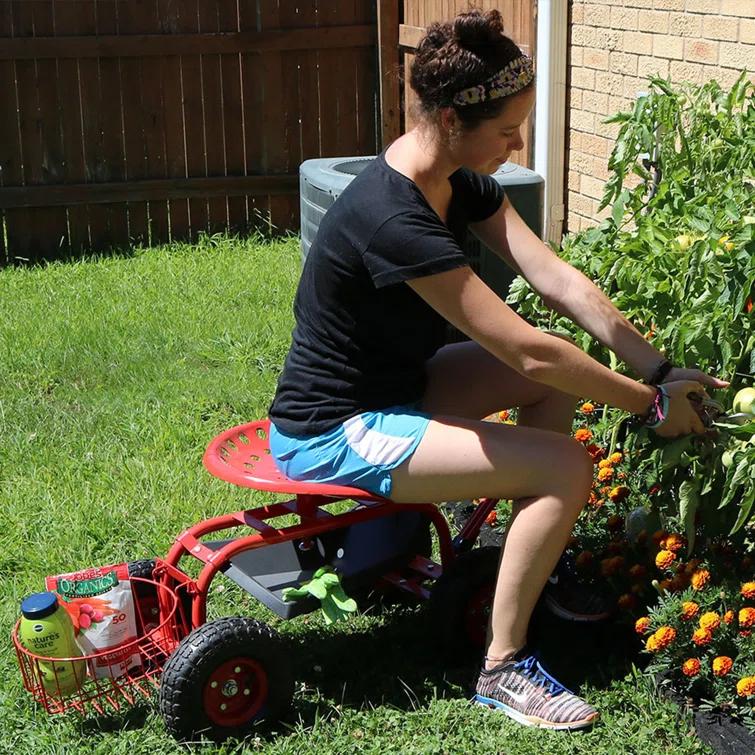 SunnyDaze Decor Steel Steering Handle Swivel Seat & Basket Garden Cart